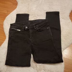 All Saints Black Wash Moto Style Biker Cropped Skinny Jeans